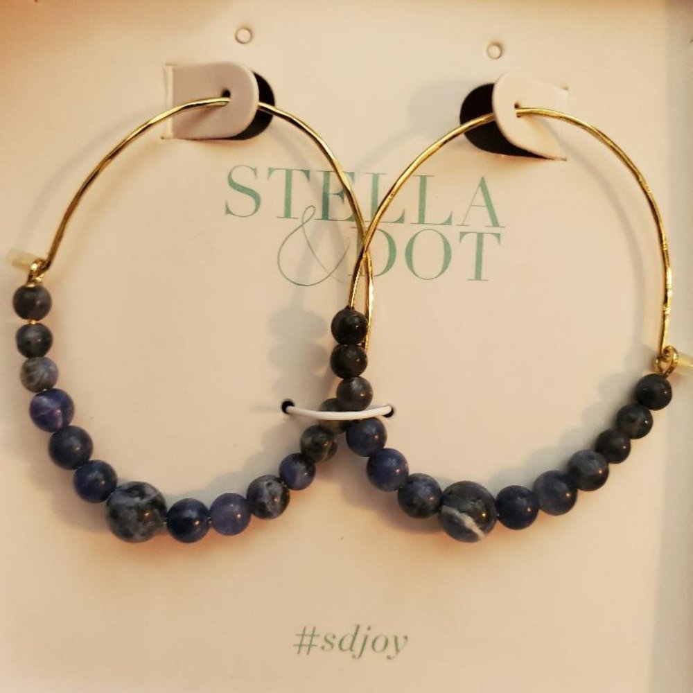 Stella & Dot Modern Rhett Pull Through Hoops - Gold/Blue